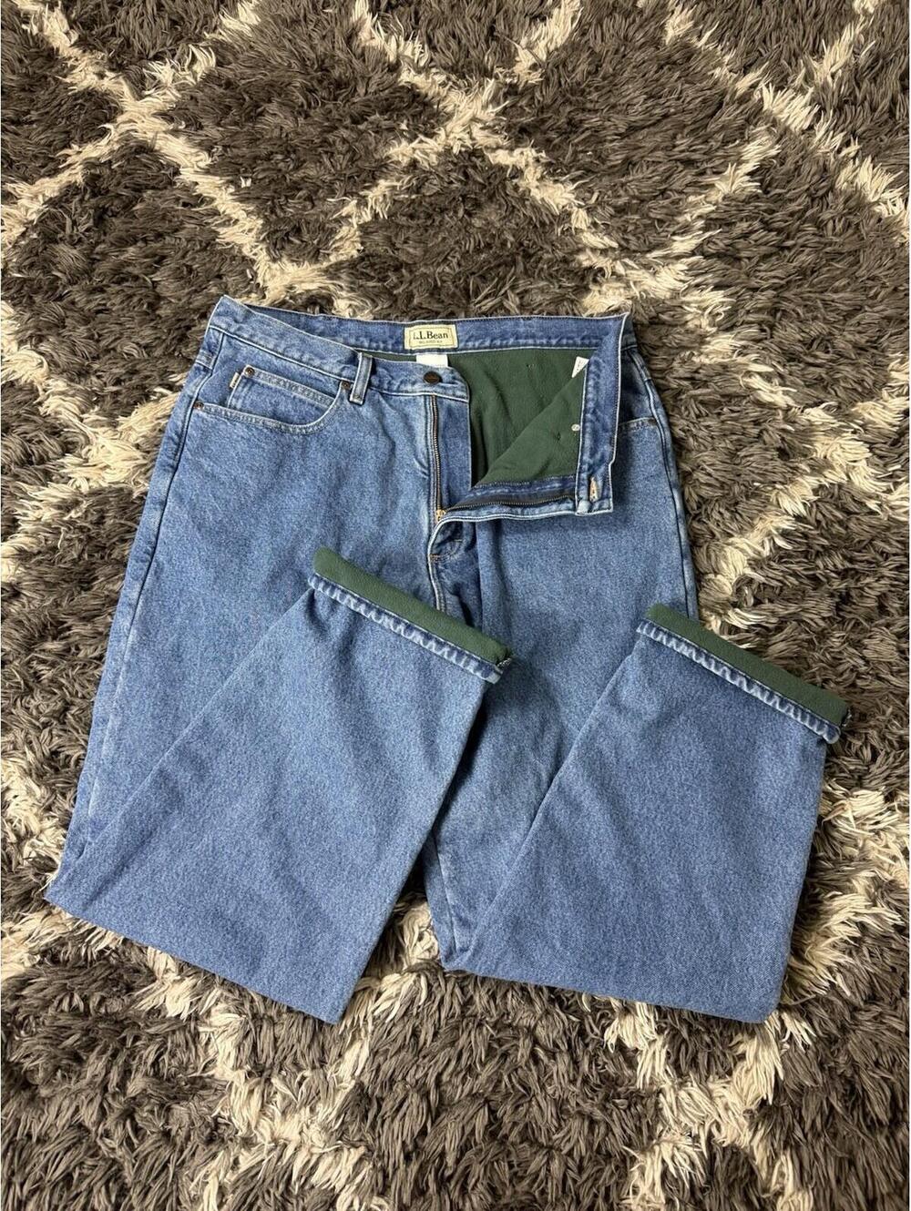 Vintage LL Bean Fleece Lined Jeans Mens 36x32 Relaxed Fit Blue Denim Work